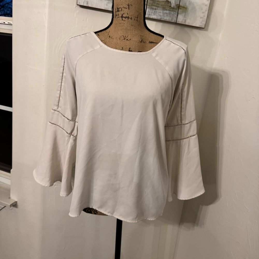LOFT Cream Bell Sleeve Blouse Relaxed Fit